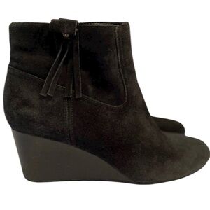 Cole Haan Elsie black suede wedge boots with fringe detail